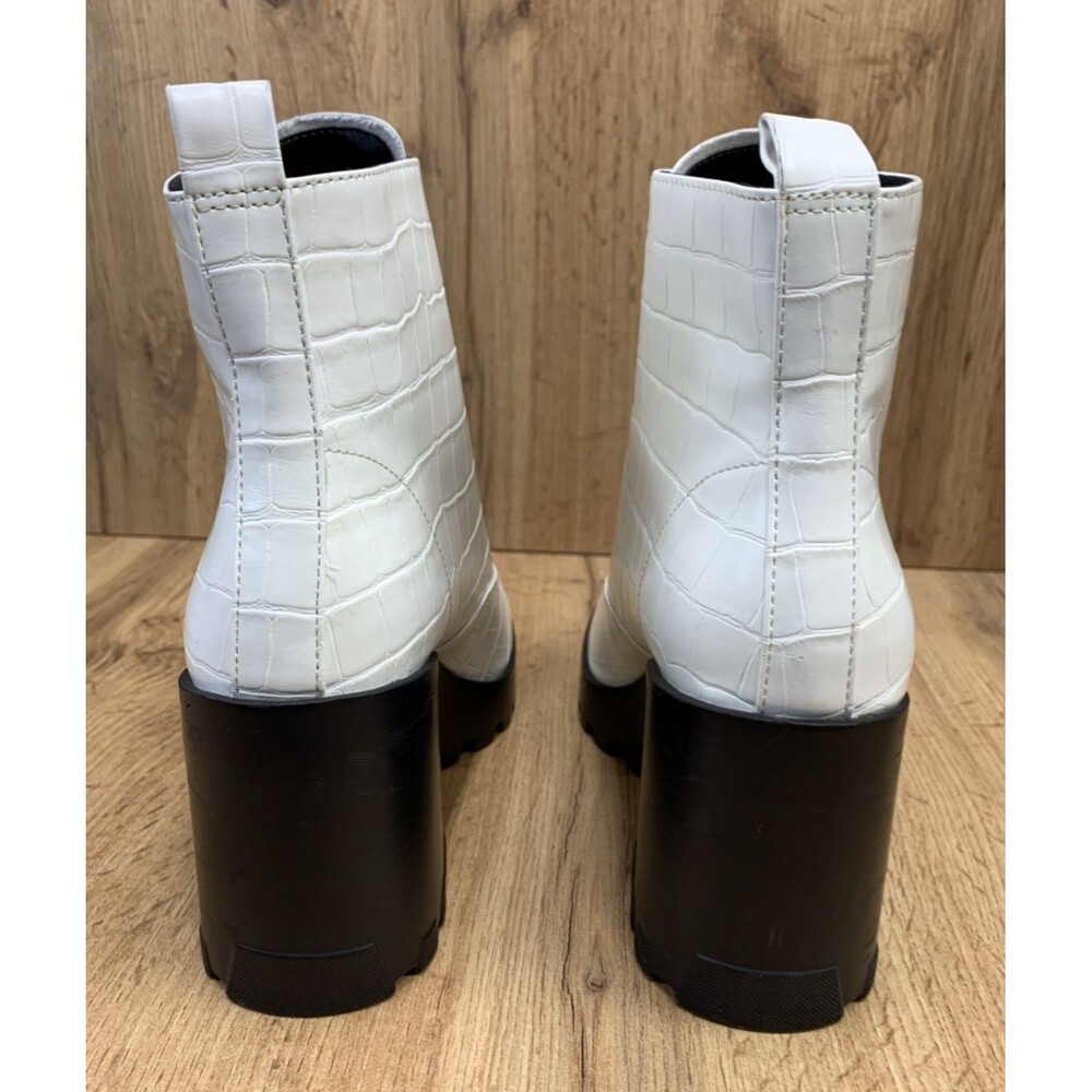 BP Marley White Platform Croc Print Ankle Boots Front Zip Block Heel Size 8.5 M - Picture 7 of 16